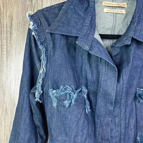 Maggie Marilyn Denim Jacket Sz 10 Belted Pockets Contemporary Blue Color - Picture 3 of 9